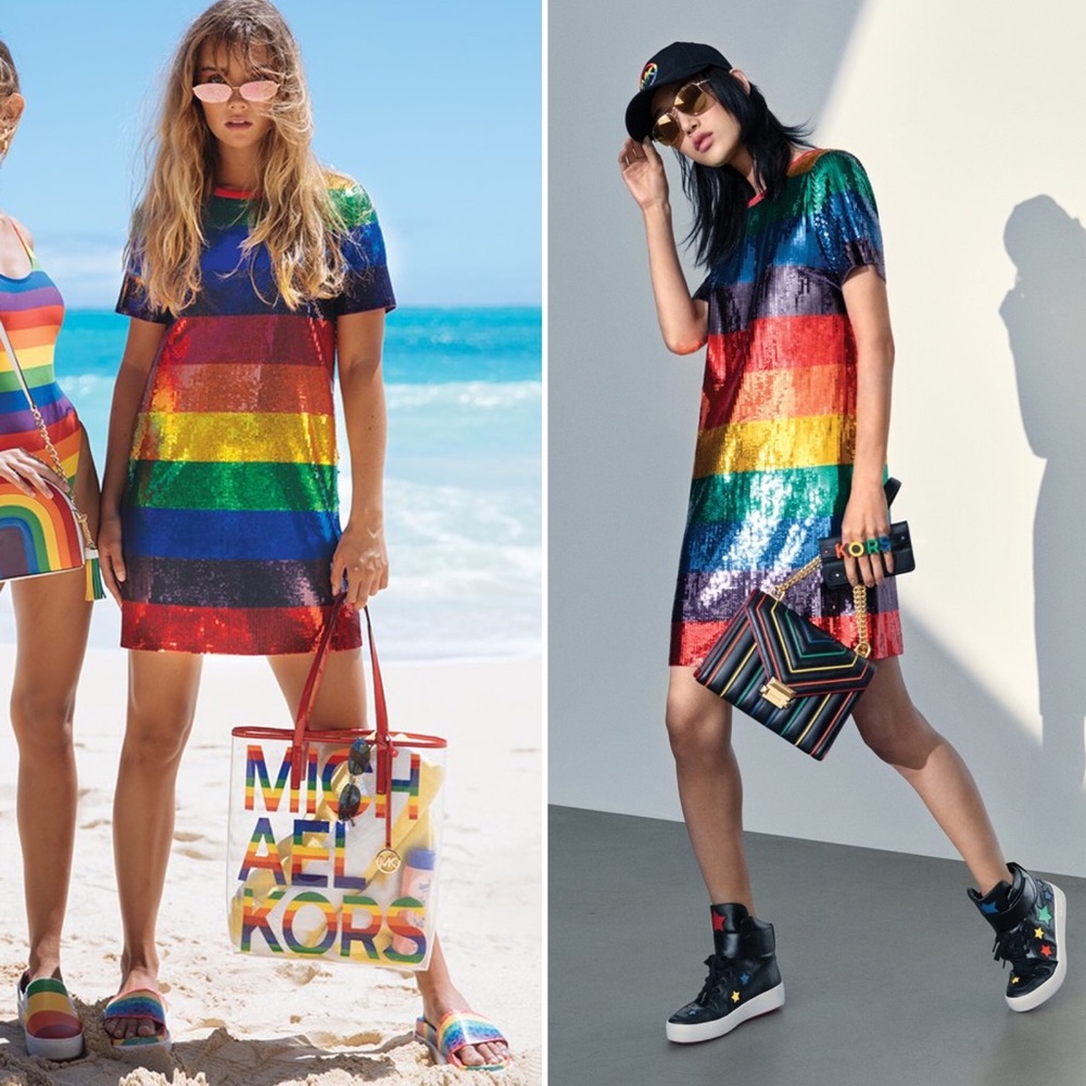 Michael Michael Kors Rainbow Striped Sequined Dress